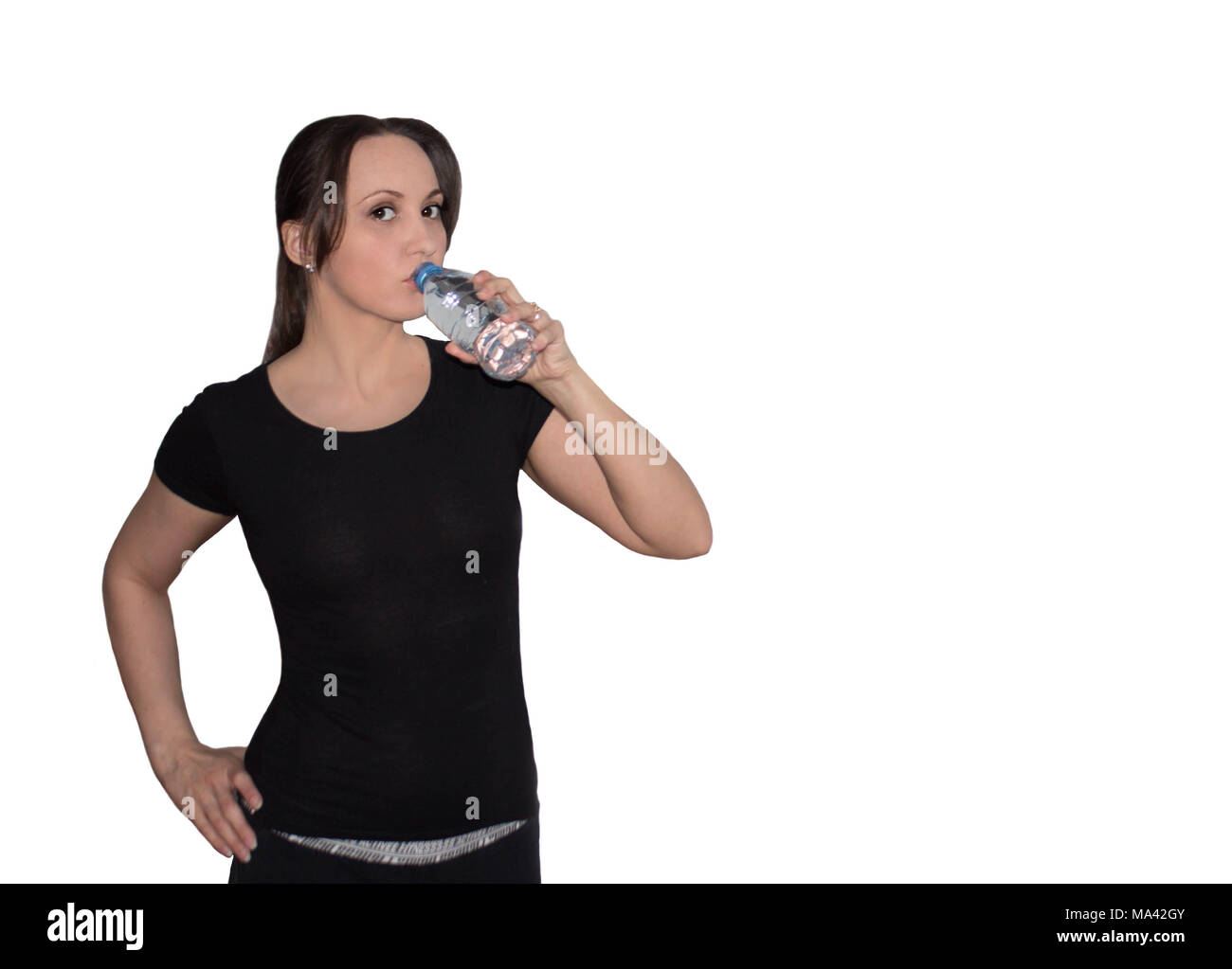 Sportliche Mädchen Trinkwasser aus der Flasche. sports Life Stockfoto