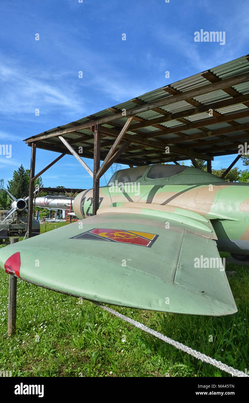 Anzeigen eines pensionierten MiG-15 Militärflugzeuge Stockfoto
