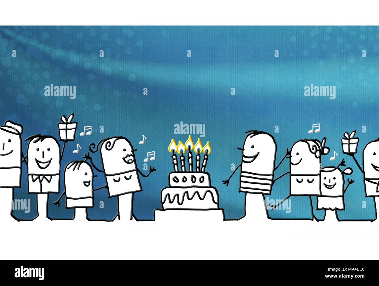 Cartoon Gruppe von Menschen und Geburtstag. Stockfoto