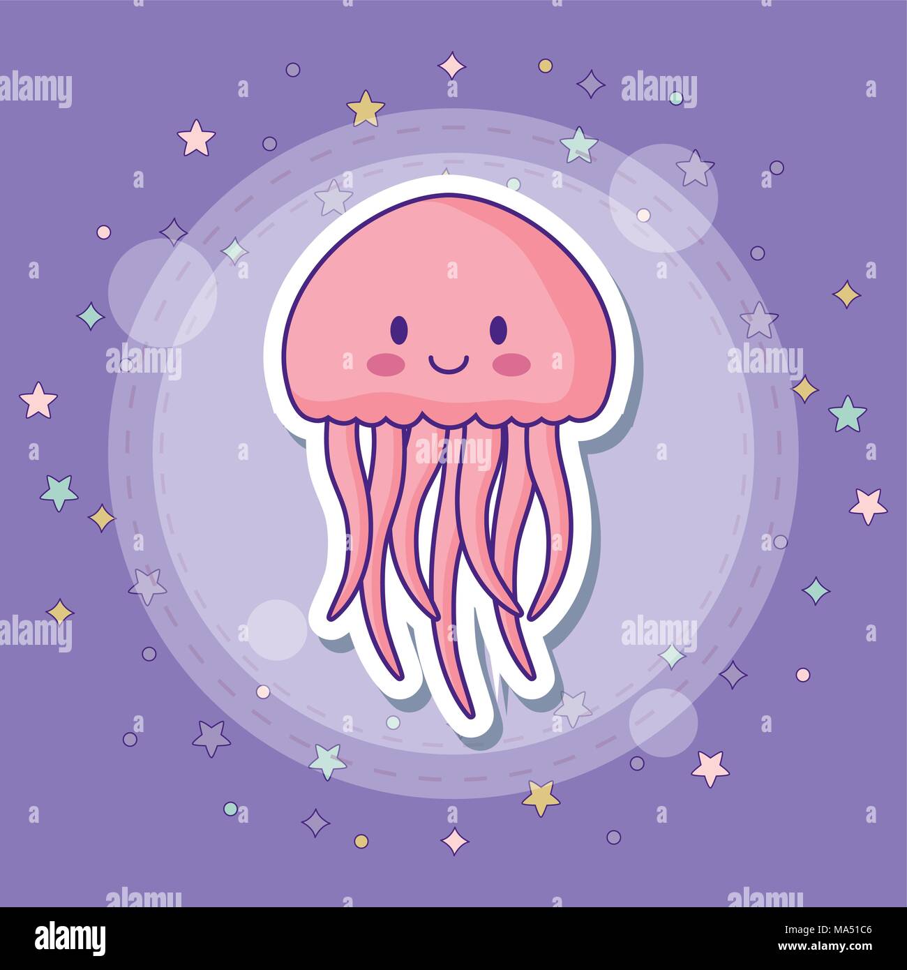 Cute Quallen Symbol mit bunten Sterne über lila Hintergrund, Vector Illustration Stock Vektor