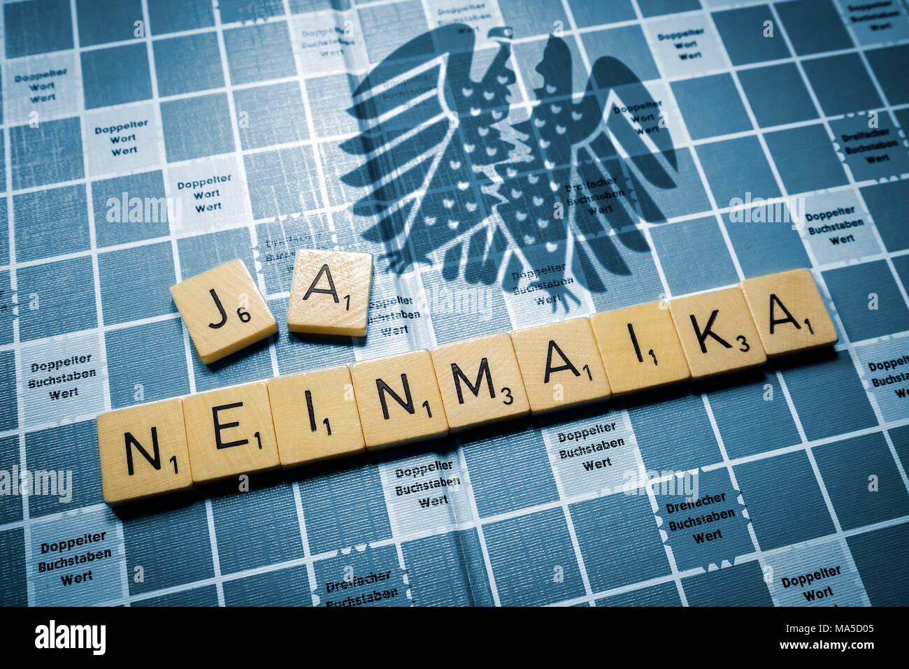 Buchstaben, Wort "Neinmaika", Ausfall der jamaikanischen Gespräche Stockfoto