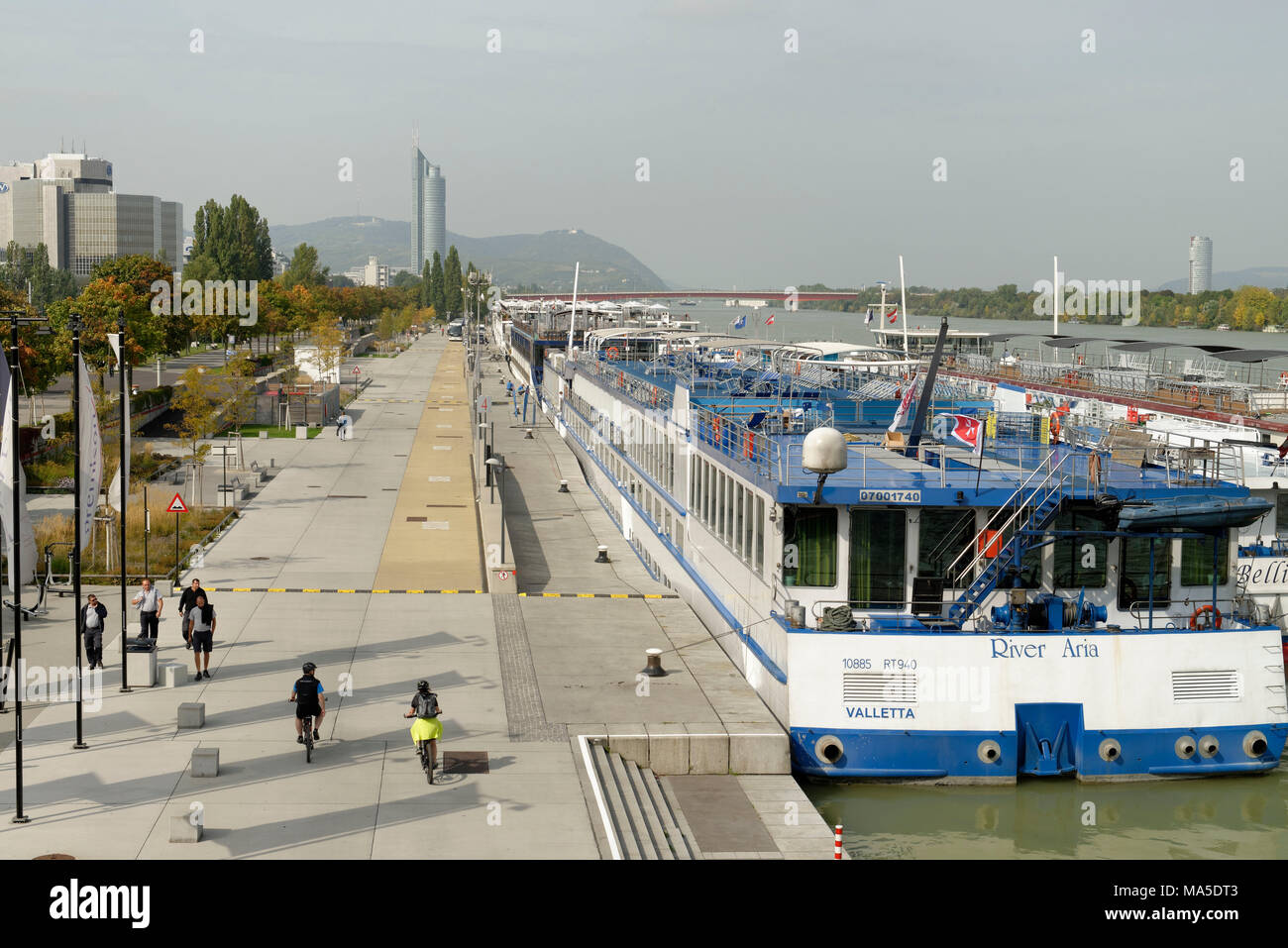 Blick von der Reichsbrücke in die Donau, Wien, Österreich Stockfoto