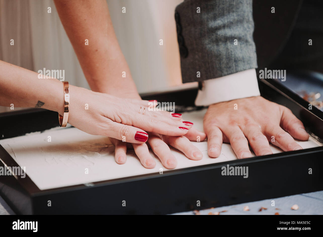 Hochzeit, Brautpaar, Handabdruck, detail, Stockfoto