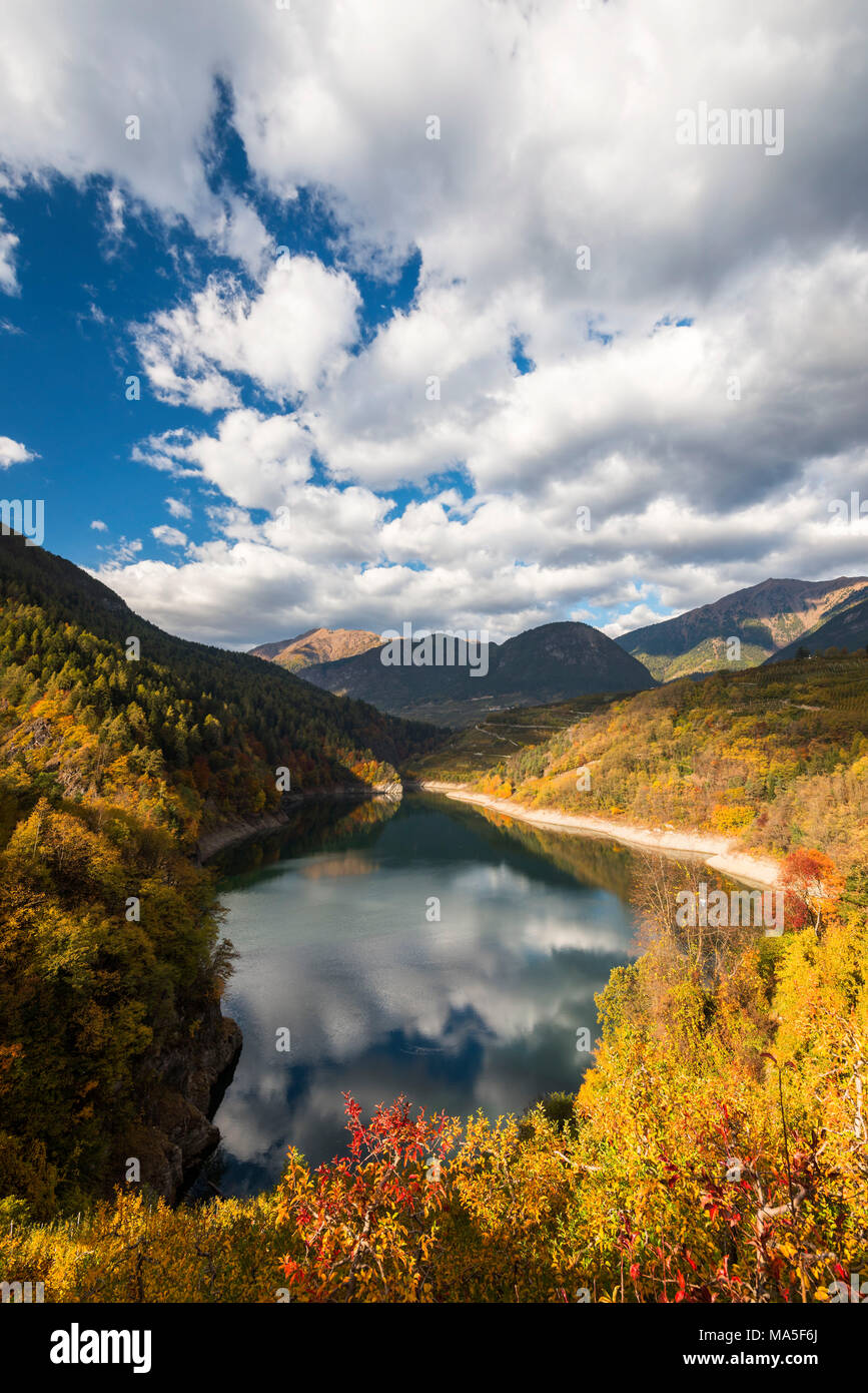 Santa Giustina See im Herbst Europa, Italien, Trentino Alto Adige, Nonstal, Cles, Trient Bezirk Stockfoto