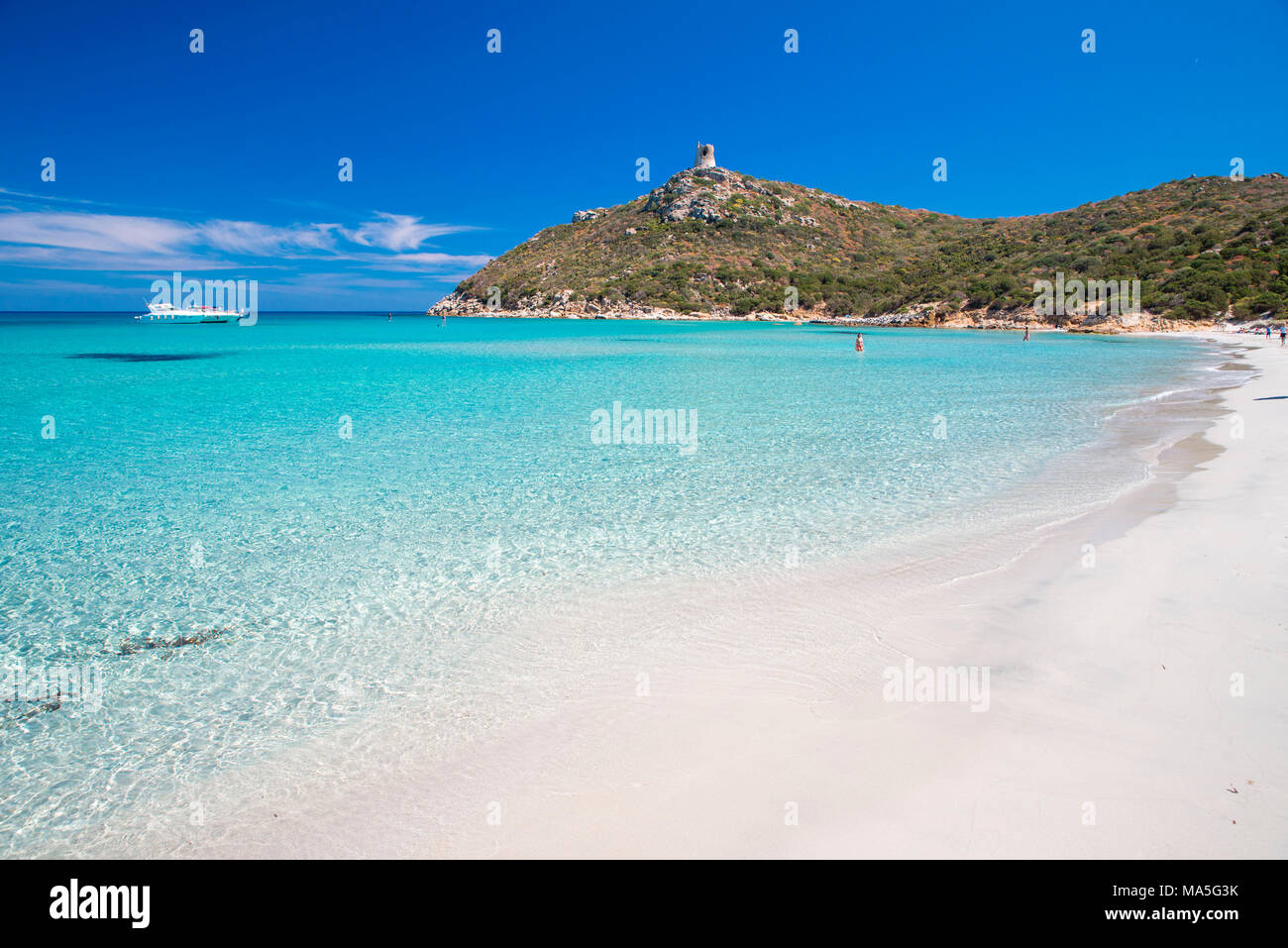 Porto Giunco Strand, Villasimius in der Provinz Cagliari, Sardinien, Italien, Europa. Stockfoto