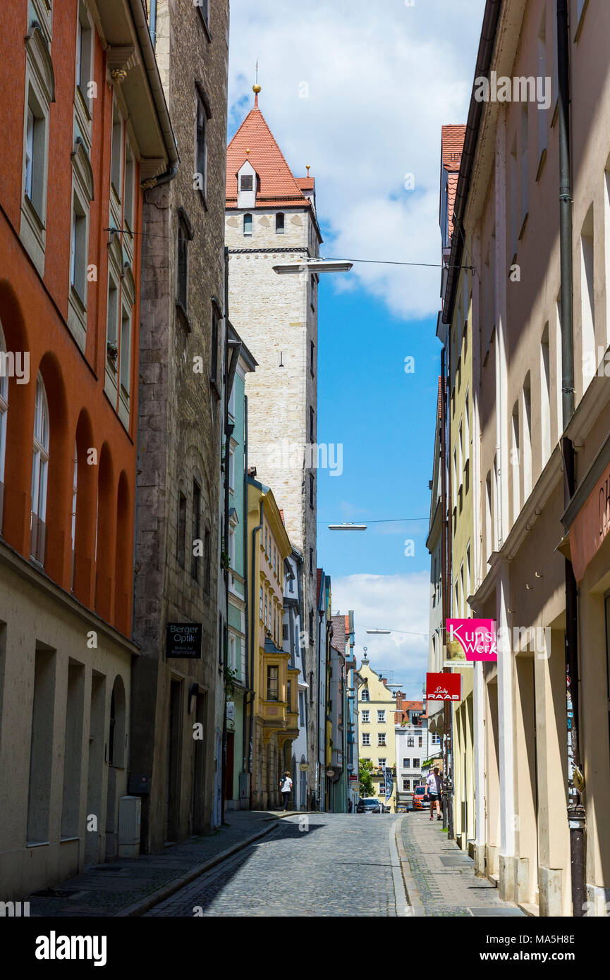 Mittelalterlichen Patrizierhäusern im Unesco Welterbe Blick, Regensburg, Bayern, Deutschland Stockfoto