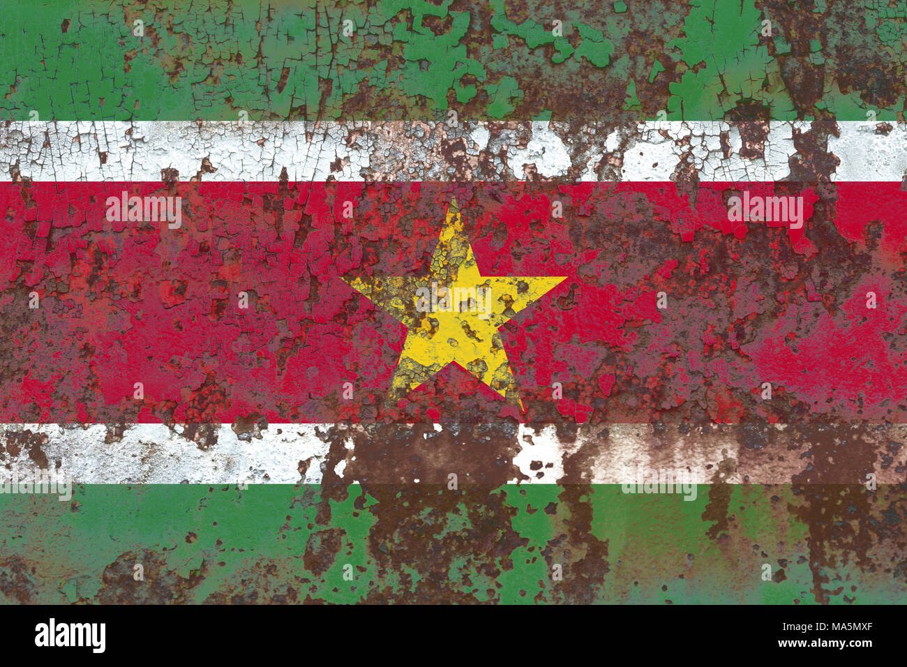 Alte Suriname grunge Hintergrund Flagge Stockfoto