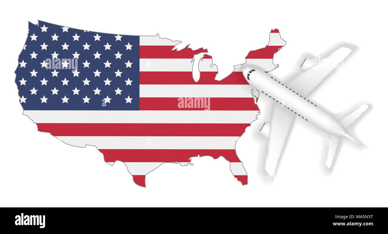 Flug reisen nach Amerika Flagge Karte Stock Vektor
