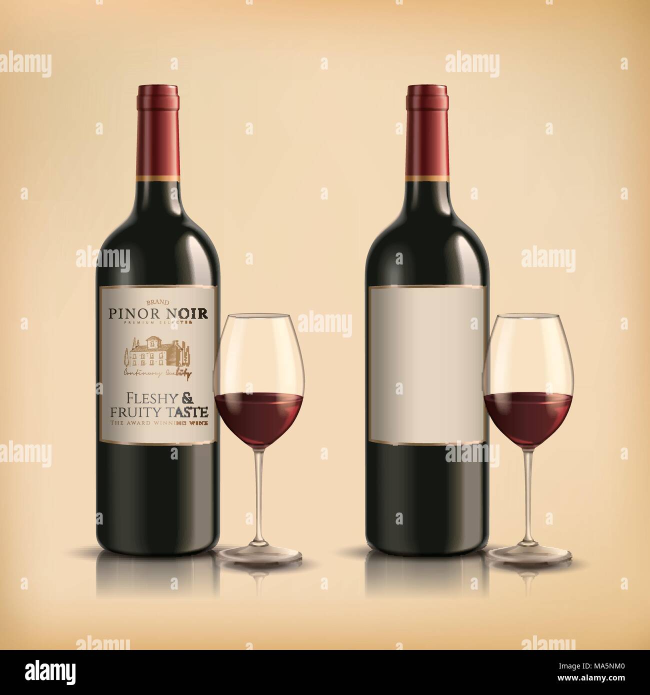 Rotwein Flasche, Dosen und in der 3D-Abbildung Stock Vektor
