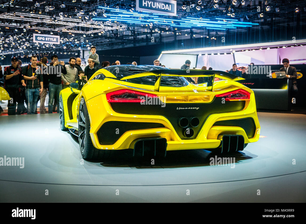 Genf, Schweiz - 17 März 2018: Hennessey Venom F5 Superfast Sport Auto auf dem 88. Internationalen Automobilsalon in Genf präsentiert. Stockfoto