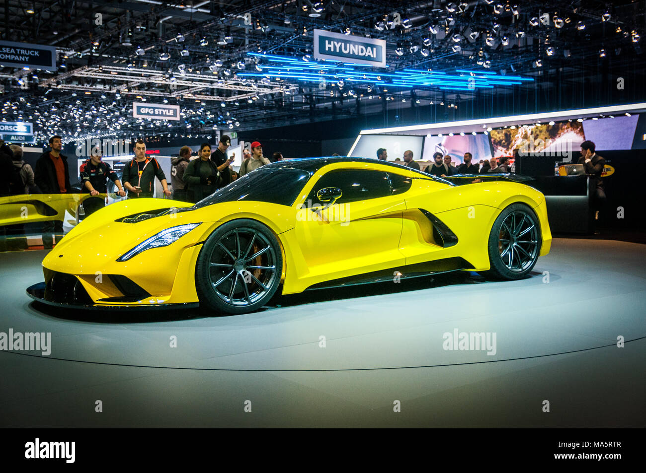 Genf, Schweiz - 17 März 2018: Hennessey Venom F5 Superfast Sport Auto auf dem 88. Internationalen Automobilsalon in Genf präsentiert. Stockfoto