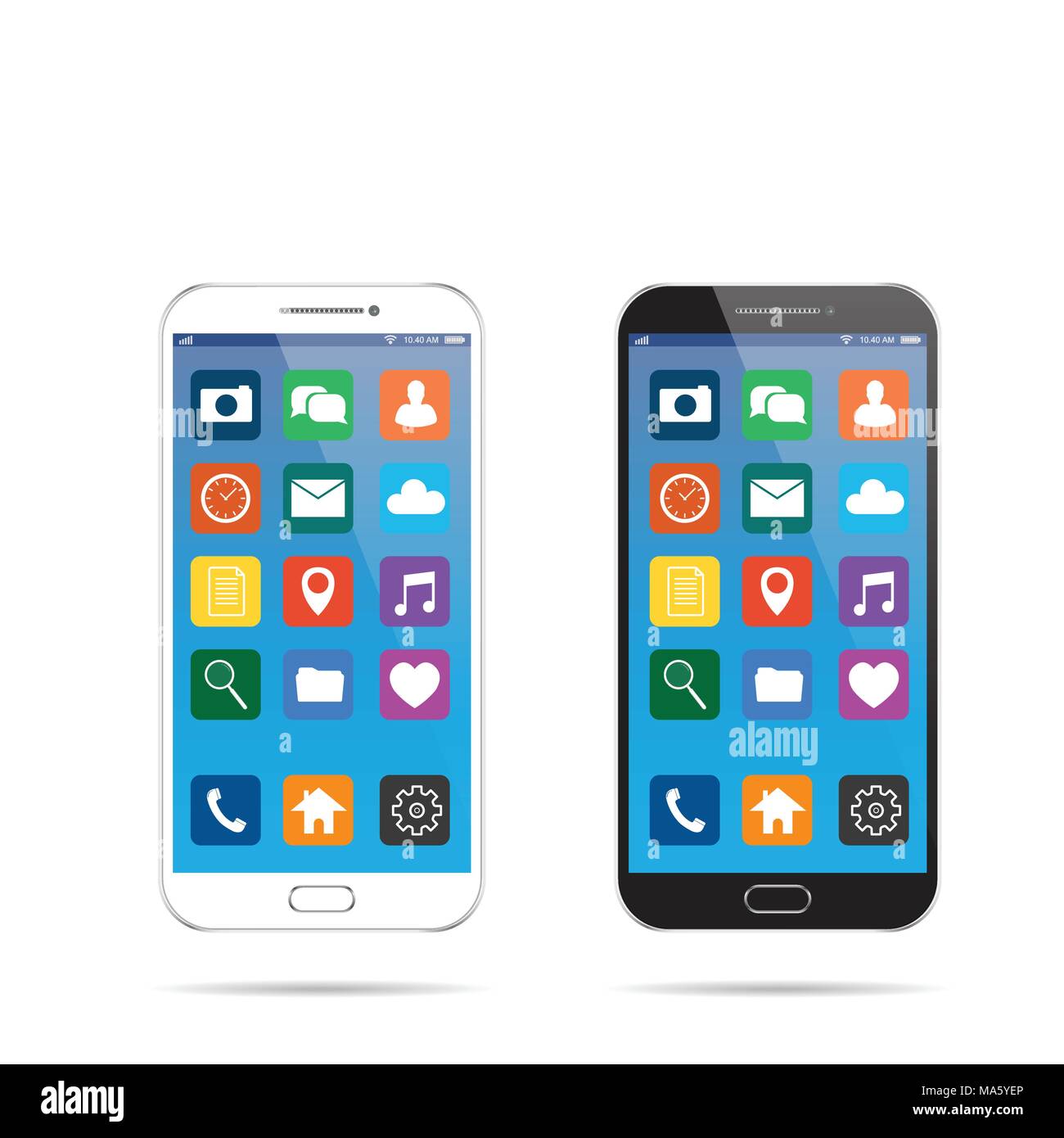 Neue realistische smart phone Schwarz und Weiß im modernen Stil. Vektor Smartphone mit UI Symbole. auf weißem Hintergrund. Stock Vektor