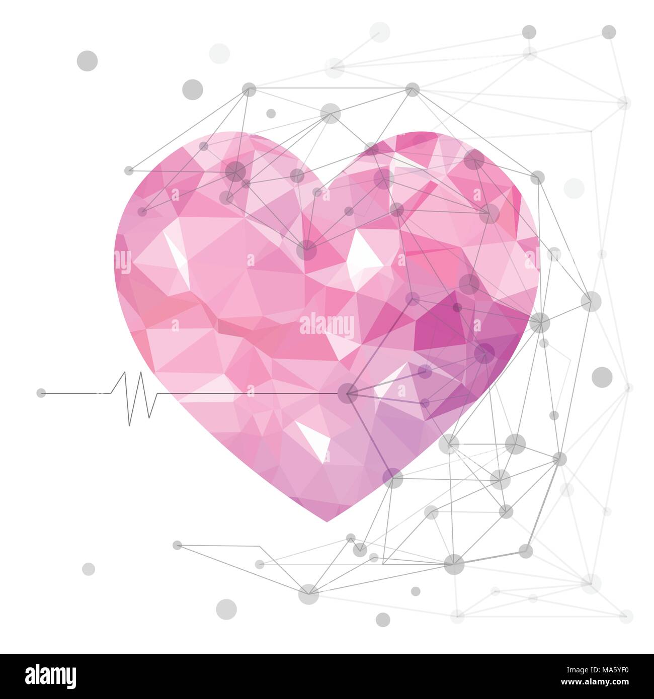 Rosa polygonale Herz auf einem weißen Hintergrund. Stock Vektor