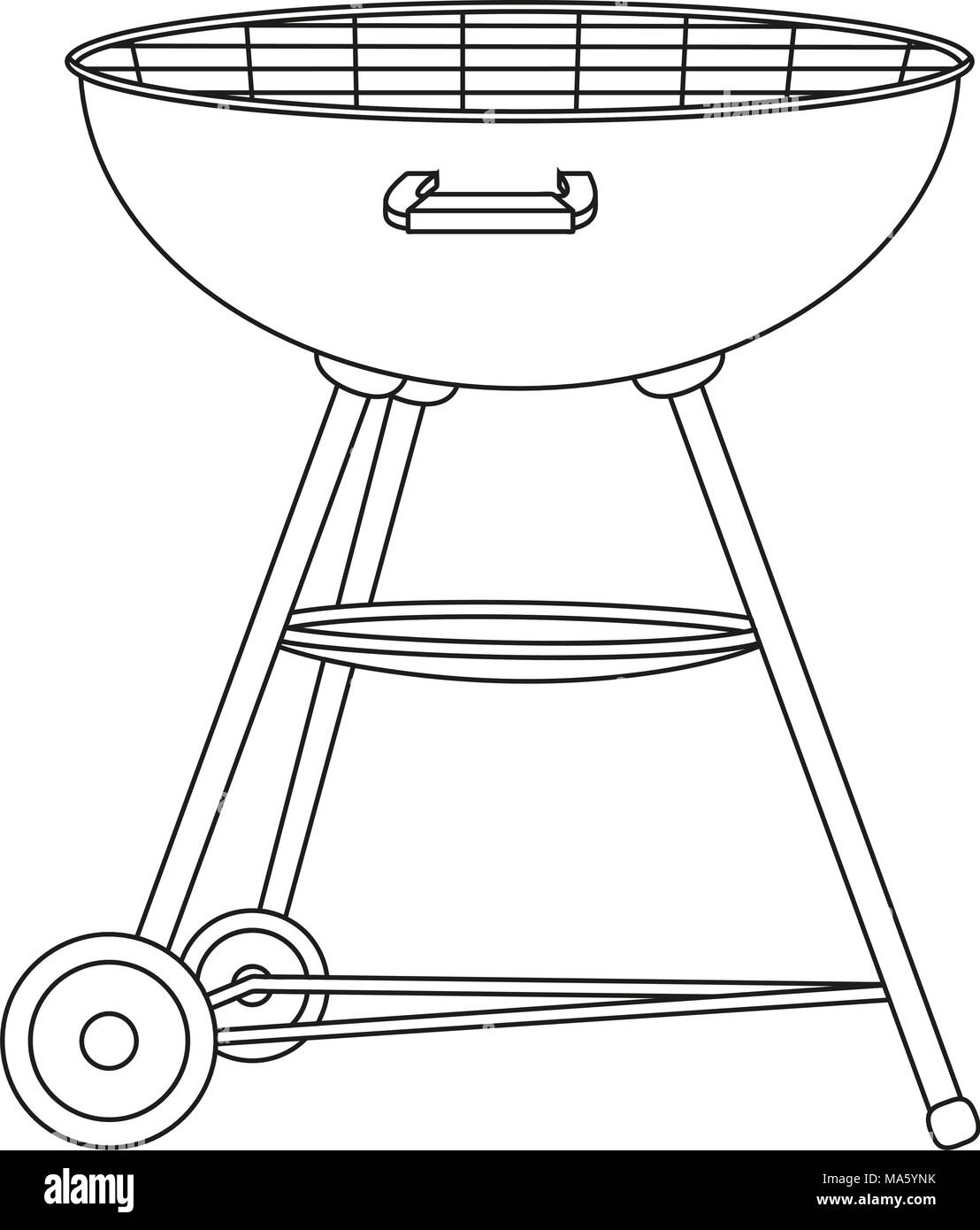 Line Art schwarz und weiß BBQ Grill am Rad. Im freien Freizeit Vector  Illustration für Geschenkkarte Zertifikat Banner, Aufkleber, Abzeichen,  Zeichen, Stempel, Log Stock-Vektorgrafik - Alamy