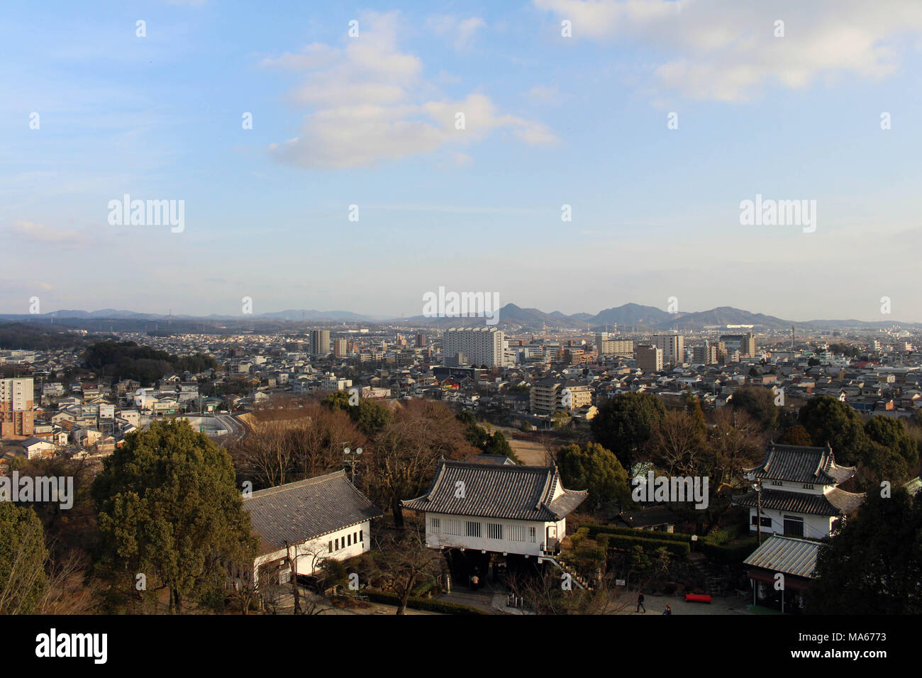 Die Ansicht von inuyama Stadt von der Burganlage. In Japan - Februar 2018. Stockfoto