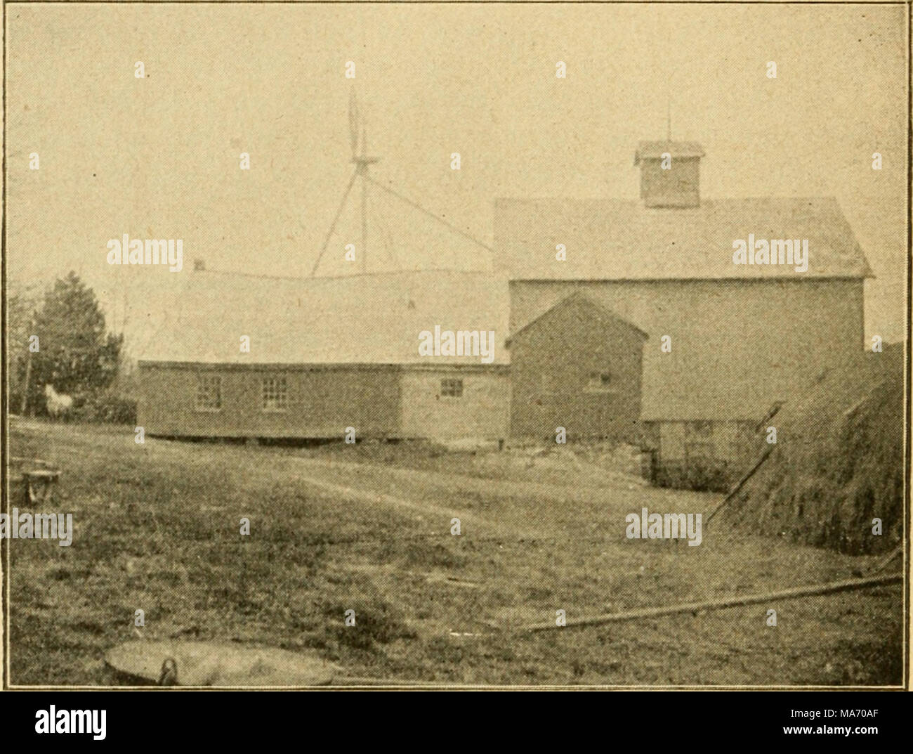 . Grundlegende Lektionen in der Physik der Landwirtschaft. Abb. 6. Platz genug für alle Futtermittel, ein 16 x 40 Getreidespeicher und ein Werkzeug Raum mit gleicher Fläche. Wie aus dieser Abbildung, Bild angezeigt. 7, mit fast den gleichen außerhalb der einheitlichen Struktur einer Nutzfläche von mehr als dass der drei separaten Gebäuden, die durch eine Fläche 87x87 ft kombiniert. Auf einer Seite incloses. In einer anderen Gruppe von Gebäuden, von denen eine durch ein Foto, Bild nicht angezeigt. 8, Unterkunft in sehr viel zu enge, für 114 Kühe und acht Pferde, aber ohne Werkzeug Haus und keine Vorschrift für das Fahren hinter der Rinder in clea Stockfoto