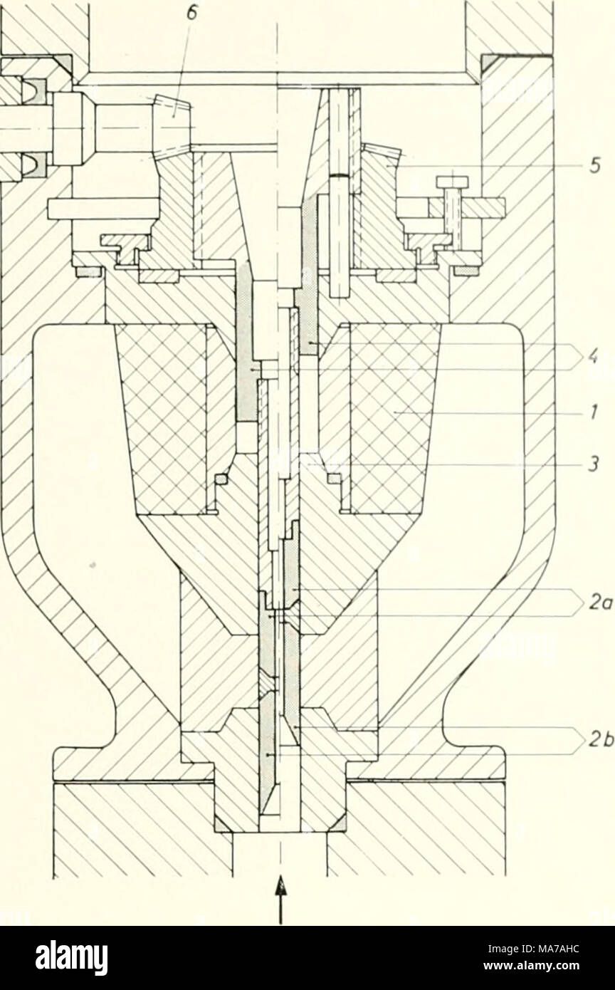 . Elektronenmikroskopie; Verfahren der Konferenz von Stockholm, September, 1956. Strahlnchtung 1, Permanentmagnet. 2a, 2b, Disploceable polepieces der intermediate Objektiv. 3, Insert, gleichzeitig feste pole-Stück an der abschließenden Projektorlinse. 4, Disploceable polepiece Der fmal Projektorlinse. 5, Kontrolle der Mutter. 6, Kegelrad. Abb. 1. Querschnitt durch eine zweistufige projektive System mit Permanentmagneten. Ein elektronenmikroskop Objektiv ein permanentes magnetisches Einzel-Objektiv verwendet werden. Auf der Electron optische Eigenschaften Lenz (9) ein Papier veröffentlicht hat. Wie Einzel - Linsen ein Stockfoto . Elektronenmikroskopie; Verfahren der Konferenz von Stockholm, September, 1956. Strahlnchtung 1, Permanentmagnet. 2a, 2b, Disploceable polepieces der intermediate Objektiv. 3, Insert, gleichzeitig feste pole-Stück an der abschließenden Projektorlinse. 4, Disploceable polepiece Der fmal Projektorlinse. 5, Kontrolle der Mutter. 6, Kegelrad. Abb. 1. Querschnitt durch eine zweistufige projektive System mit Permanentmagneten. Ein elektronenmikroskop Objektiv ein permanentes magnetisches Einzel-Objektiv verwendet werden. Auf der Electron optische Eigenschaften Lenz (9) ein Papier veröffentlicht hat. Wie Einzel - Linsen ein Stockfoto