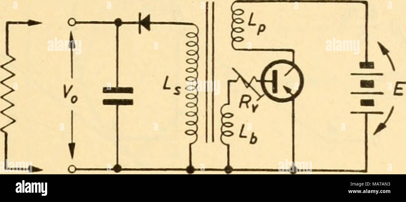 . Elektronische Geräte für die biologische Forschung. Abbildung 45.39 Spannung scheint in den primären v/inding L^, und den Strom durch sie steigt linear mit einer Rate £/L^a pro Sekunde. Wenn die Umdrehungen Verhältnis zwischen Lj, LJ, ist "6:1 dann die Spannung an L^durch die aktuelle steigende in Lj induziert, ist En^ und der Sinn der Verbindungen ist, dass diese Laufwerke eine aktuelle 4={Erif^ jRy aus der Basis des Transistors. Der Arbeitspunkt daher bewegt sich in Richtung B in Abbildung 45.40, entlang der charakteristischen entspricht einem basisstrom von diesem Wert. c ft3 U U O U Magnetfeld wächst Stockfoto