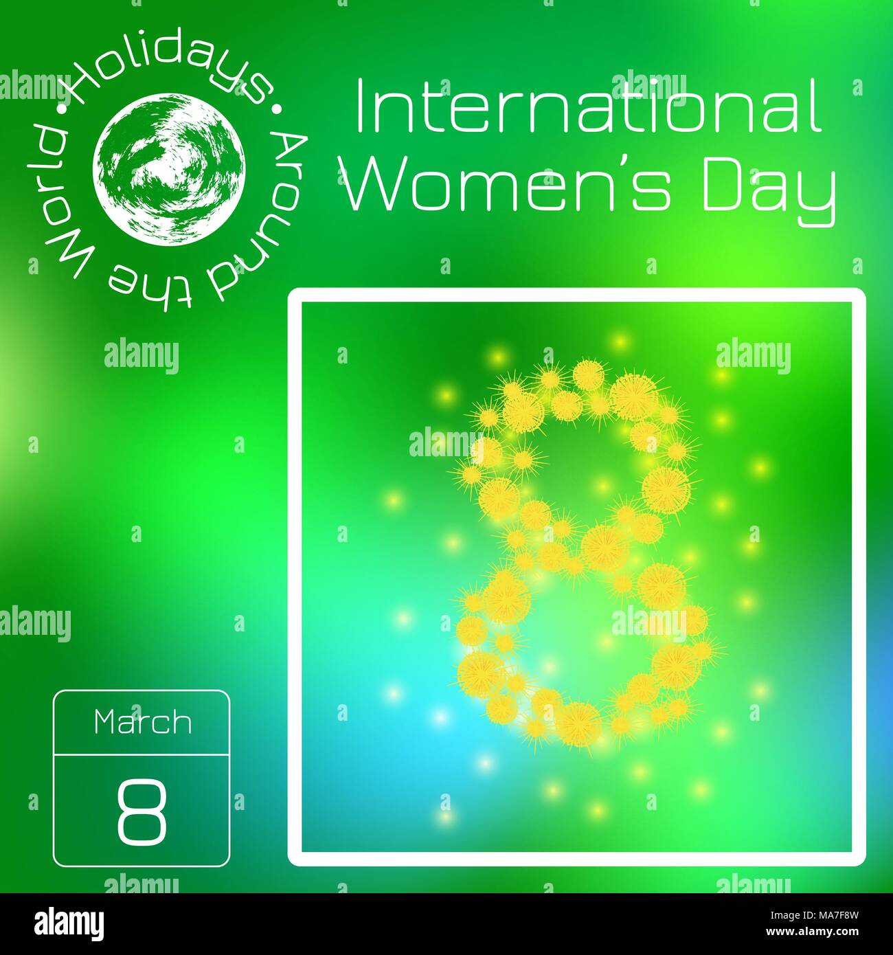 Kalender. Urlaub rund um die Welt. Ereignis des Tages. Grüne blur Hintergrund - Name, Datum, Abbildung. Für Zeitschriften, Websites, Bildungs- und Ent Stock Vektor