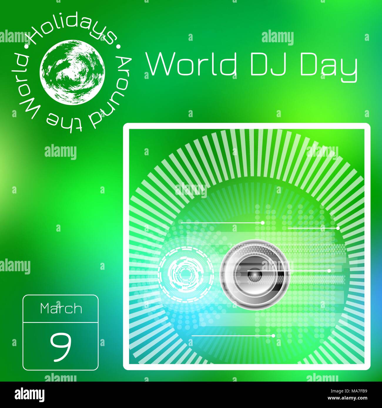 Kalender. Urlaub rund um die Welt. Ereignis des Tages. Grüne blur Hintergrund - Name, Datum, Abbildung. Für Zeitschriften, Websites, Bildungs- und Ent Stock Vektor