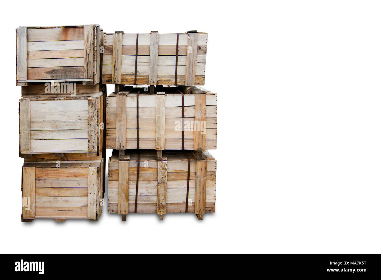 Holz Paletten - Kisten für den Transport - Starke cargo Security isoliert - weißer Hintergrund - Kopie Raum Stockfoto