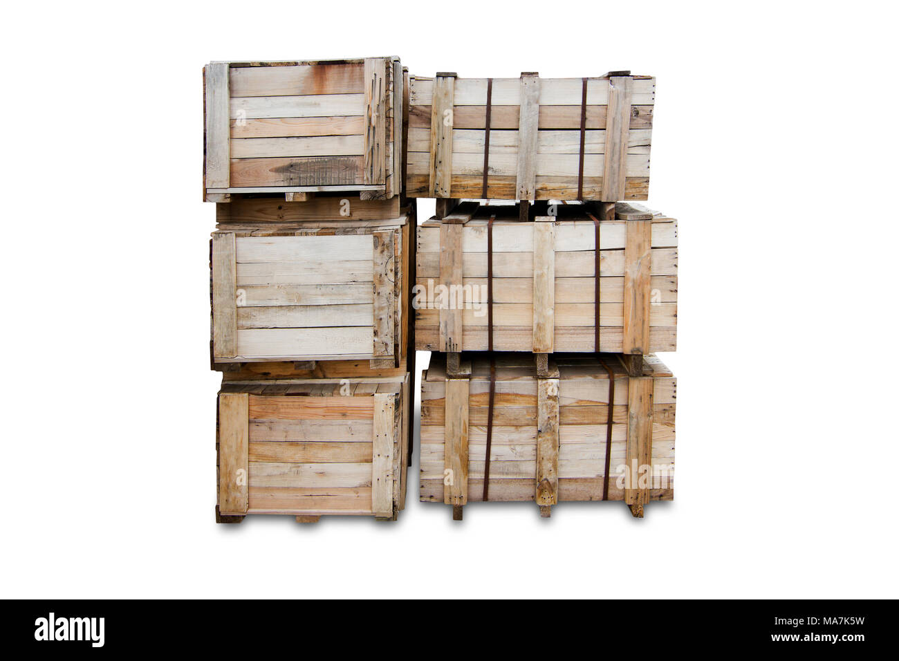 Holz Paletten - Kisten für den Transport - Starke cargo Security isoliert - Weißer Hintergrund Stockfoto
