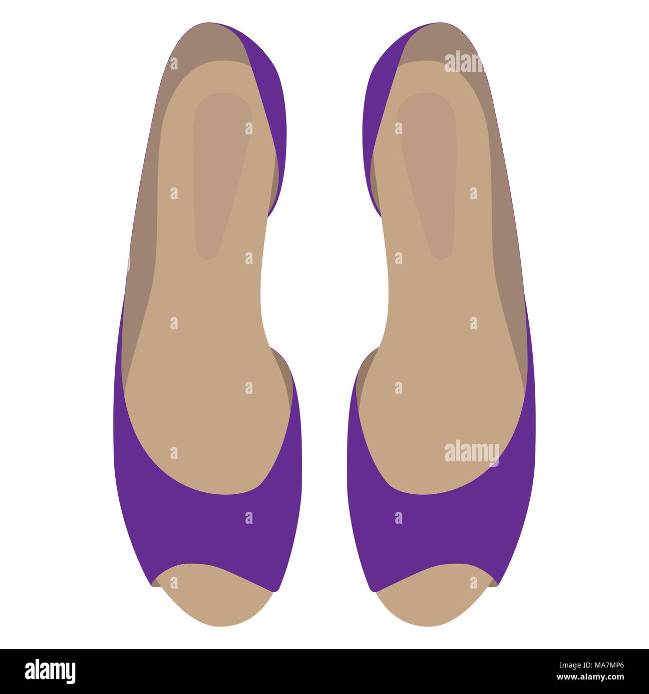 Sommer Damen s Violet elegantes Ballett flache Schuhe auf weißem Hintergrund. Vektor close-up Cartoon Illustration Stock Vektor