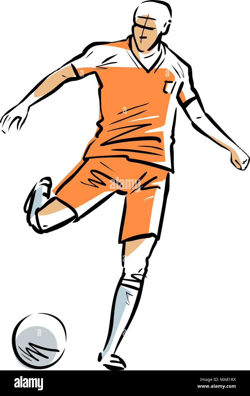 Fußball-Spieler läuft mit dem Ball. Sport Konzept. Skizze Vector Illustration Stock Vektor