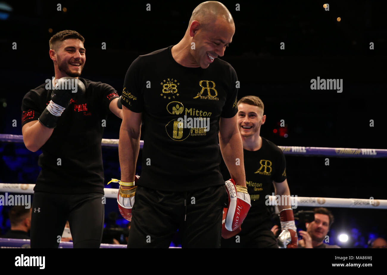 03-28-2018, St Davids Hall, Cardiff. Ryan Burnett und Josh Kelly während des Trainings Pubic der Anthony Josua V Joseph Parker Unified Stockfoto