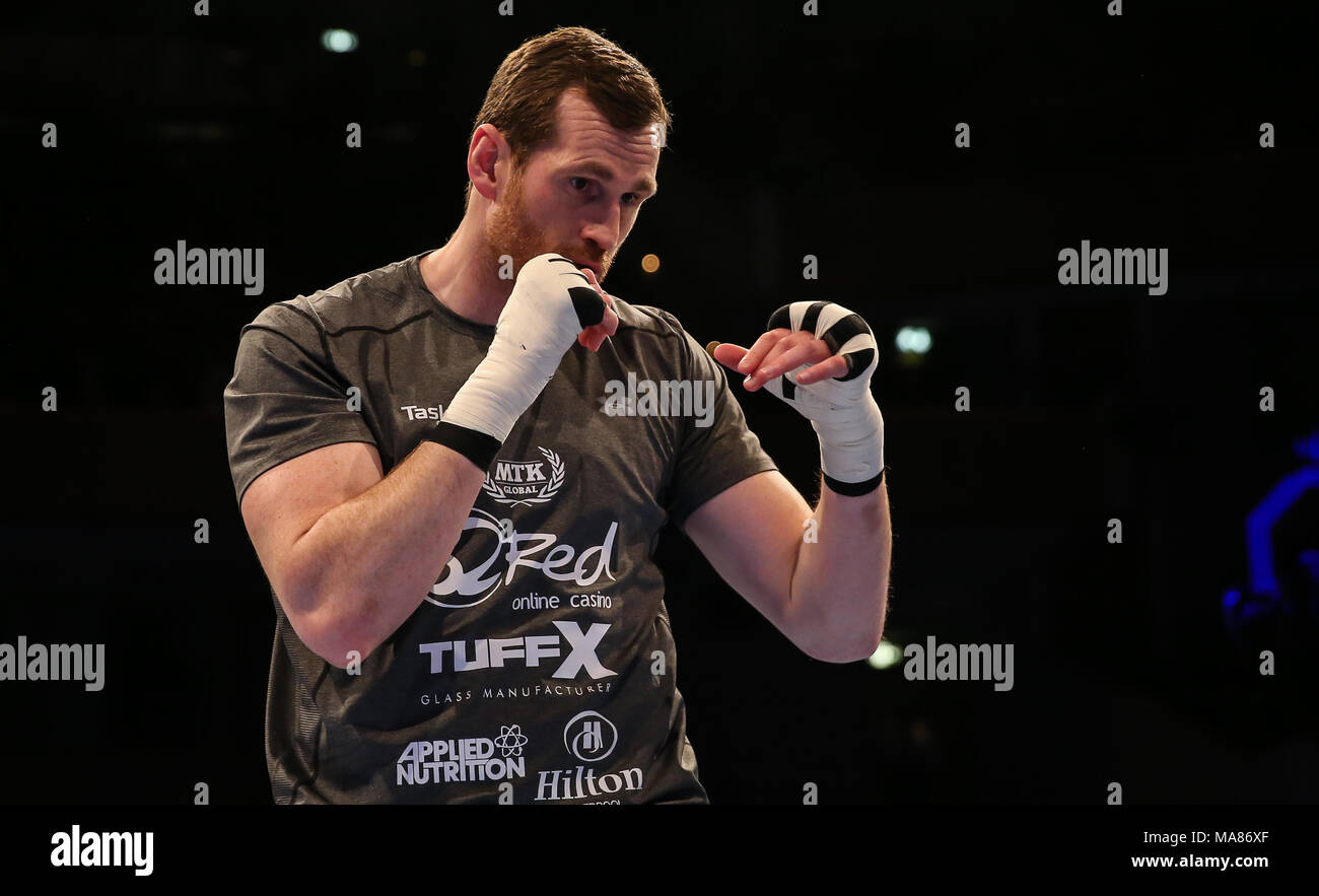 03-28-2018, St Davids Hall, Cardiff. David Preis Liverpool während des Trainings Pubic der Anthony Josua V Joseph Parker Unified Welt Stockfoto