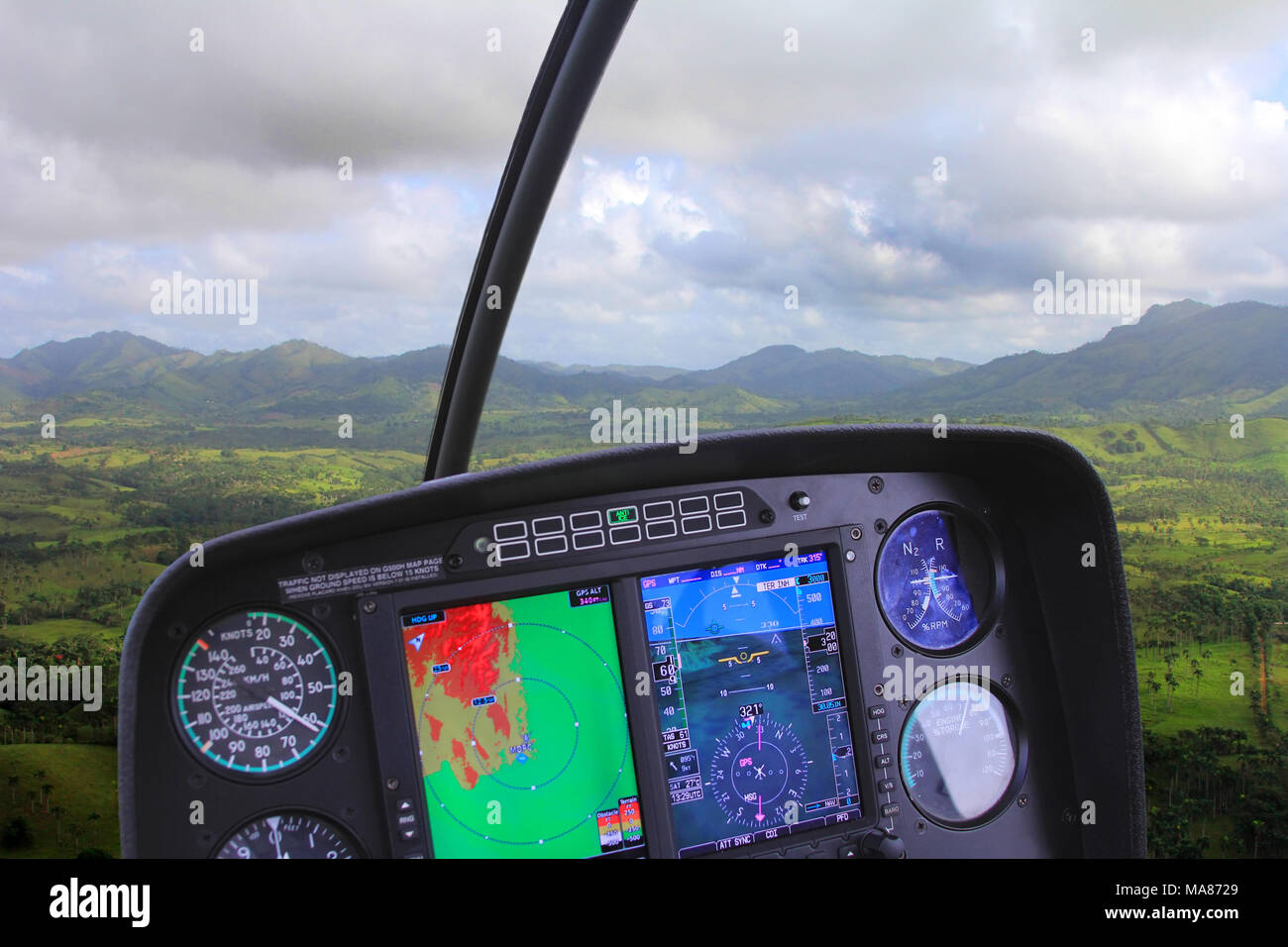 Helicopter Flight Control Panel während der Tour Stockfoto