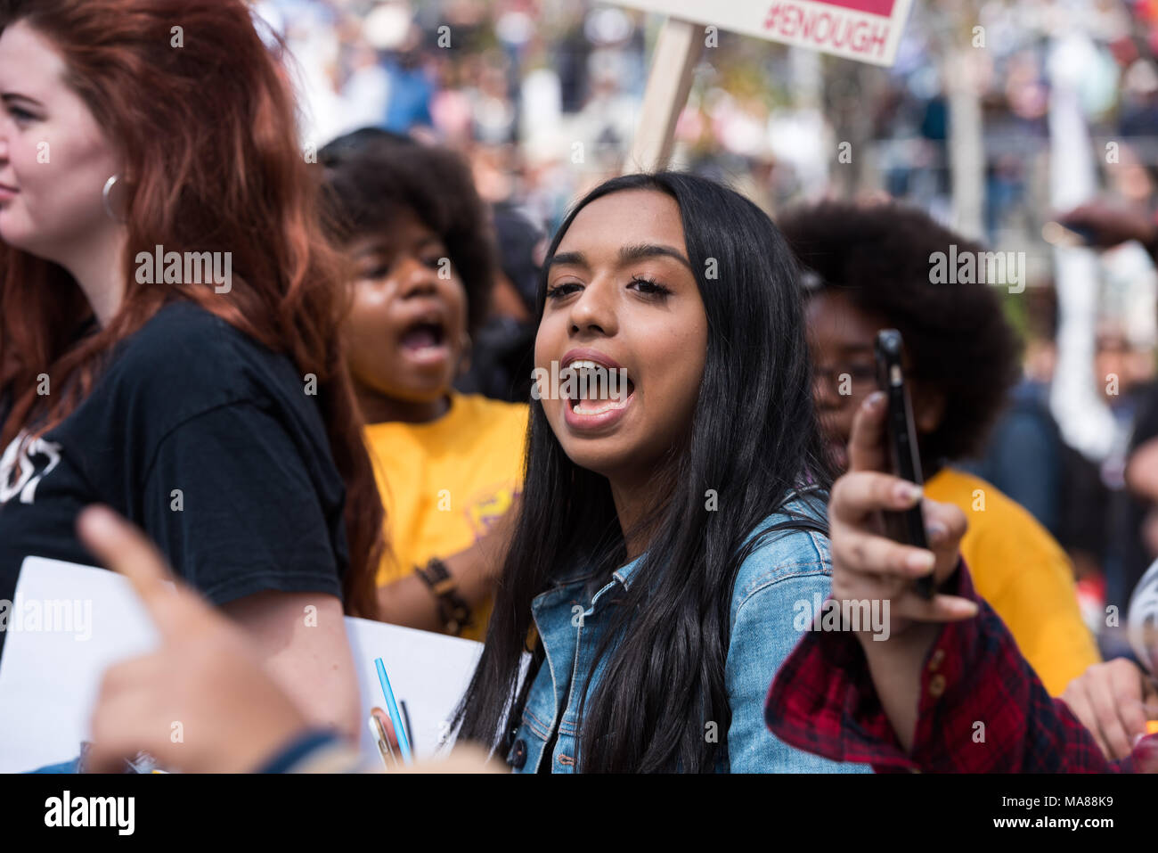 LOS ANGELES - MÄRZ 24, 2018: März für unser Leben ist eine Bewegung von Studierenden gewidmet - LED-Aktivismus um Beendigung von Waffengewalt und die Epidemie der Masse Stockfoto