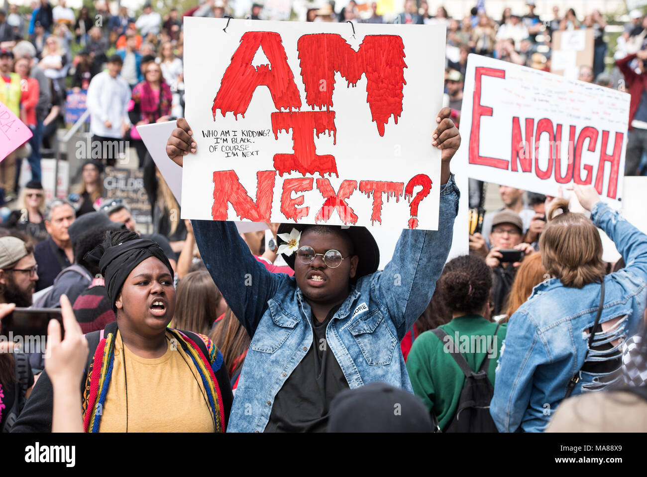 LOS ANGELES - MÄRZ 24, 2018: März für unser Leben ist eine Bewegung von Studierenden gewidmet - LED-Aktivismus um Beendigung von Waffengewalt und die Epidemie der Masse Stockfoto