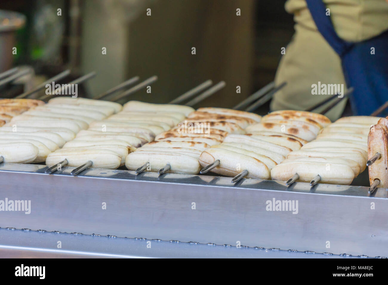 Gegrillte heiße Bananen Toast, Thai Street Food. Stockfoto