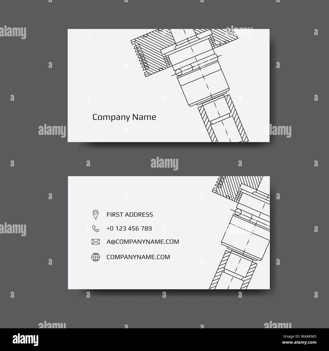 Visitenkarte für Techniker und mechanisch. Engineering Business Card. Stock Vektor