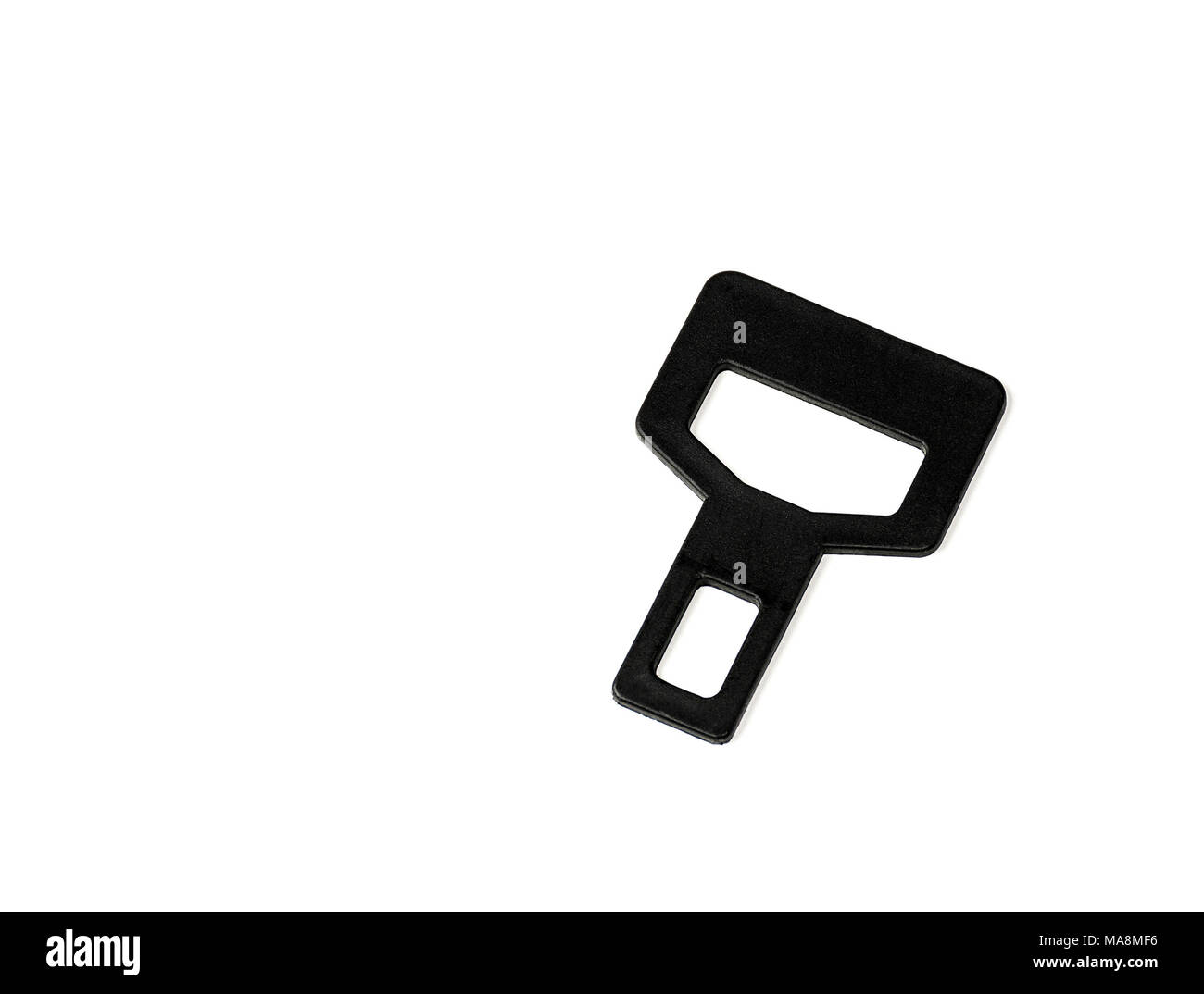 Falsche Auto Sicherheitsgurt im Gurtschloss isoliert auf weißem Hintergrund, die Unsicherheit, die ungesicherte Person im Fahrzeug, studio Shot, kopieren, Stockfoto