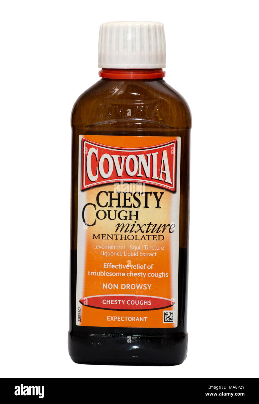 Flasche Covonia nicht schläfrig Chesty Husten schleimlösende Mentholated Mischung Stockfoto