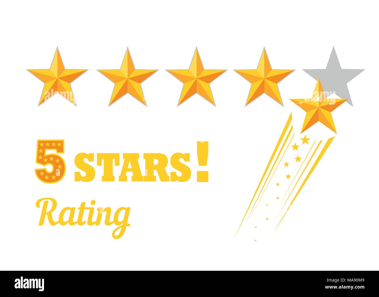 Golden Star Rating Symbol. Isolierte Badge Set. Qualität, Feedback, Erfahrung, Konzepte. Vector Illustration auf weißem Hintergrund. Website Stock Vektor