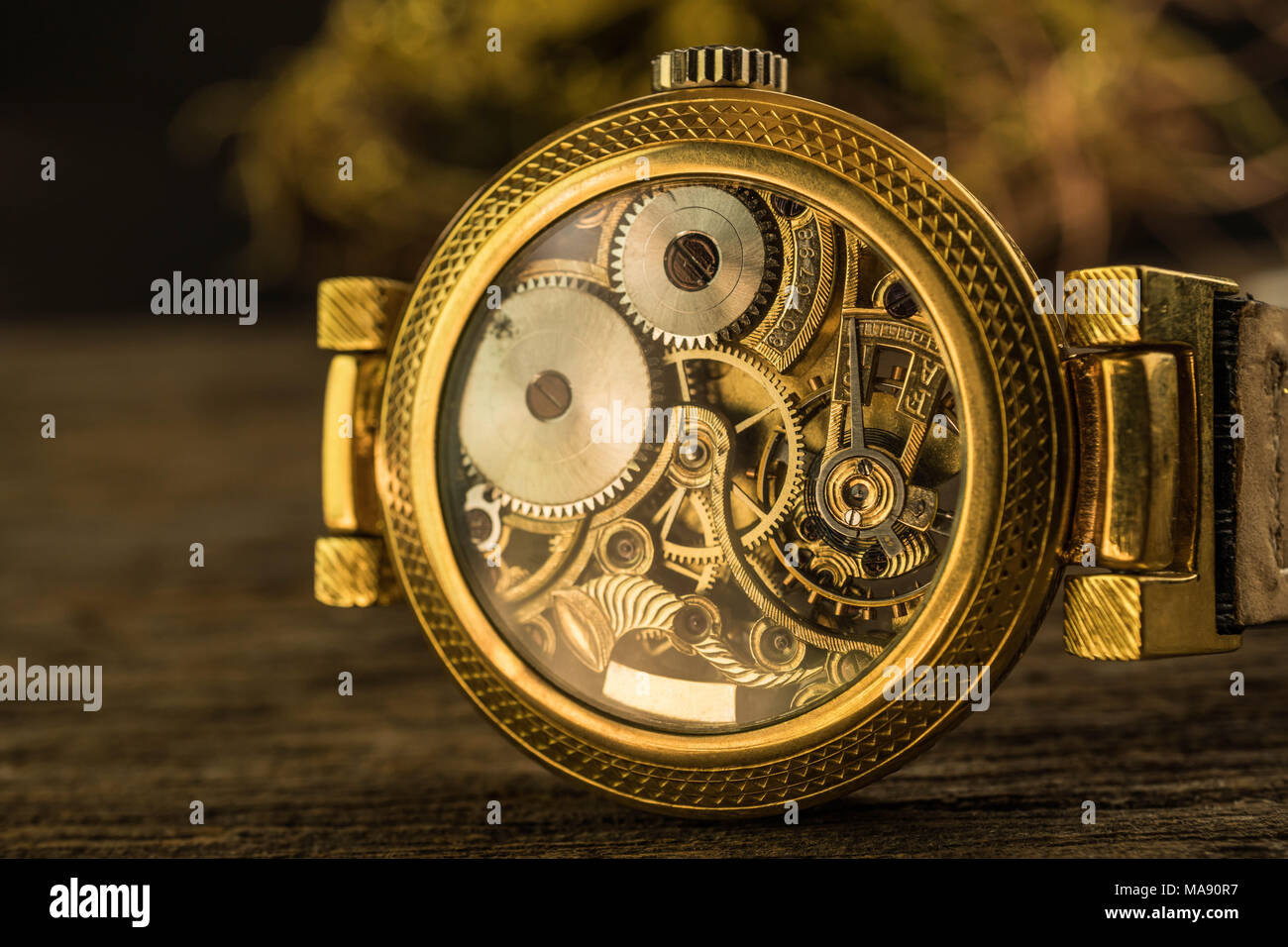 Nahaufnahme der mechanische Teil des Golden vintage Watch Stockfotografie -  Alamy