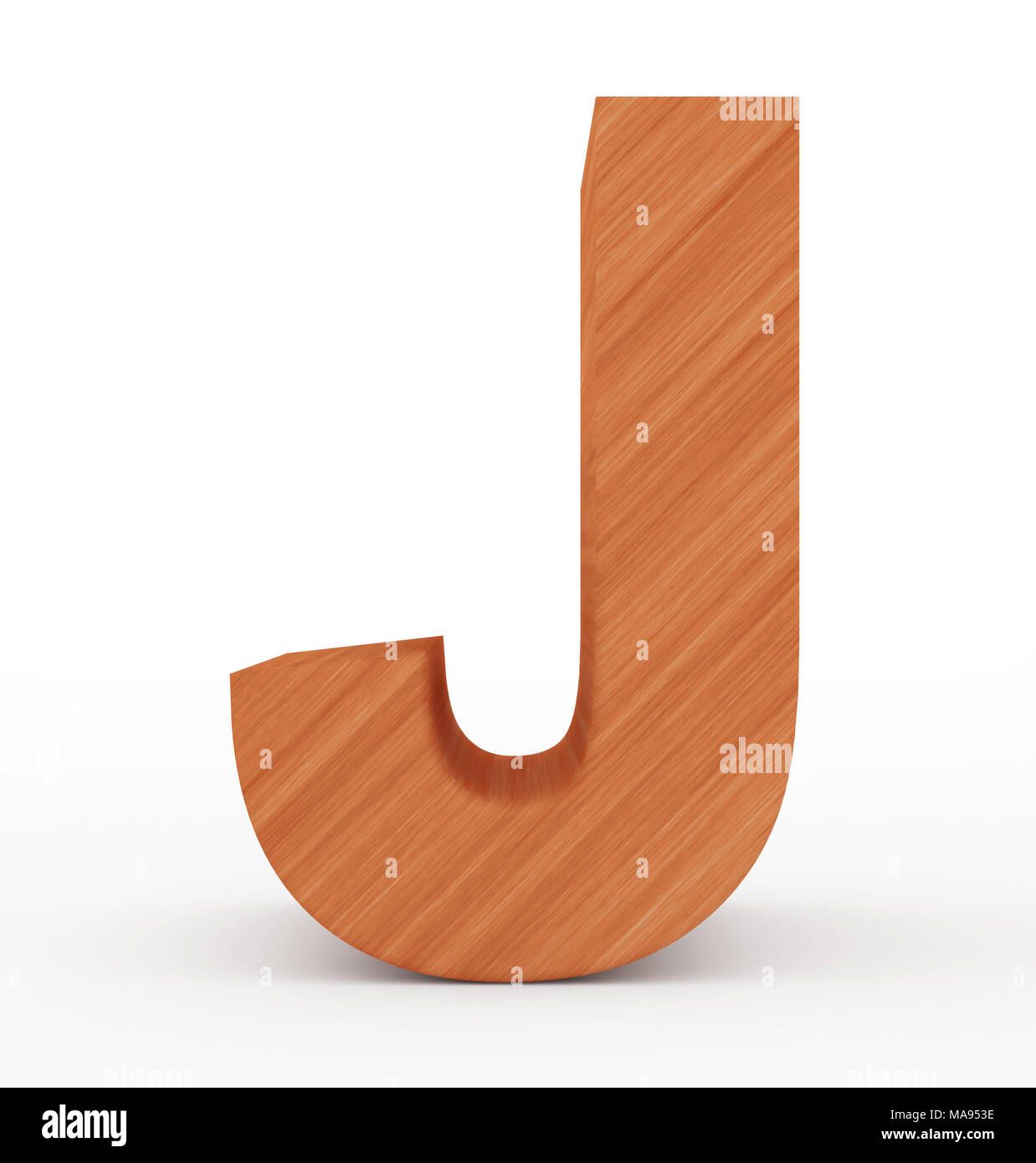 Buchstabe J 3d Holz isoliert auf Weiss - 3D-Rendering Stockfoto