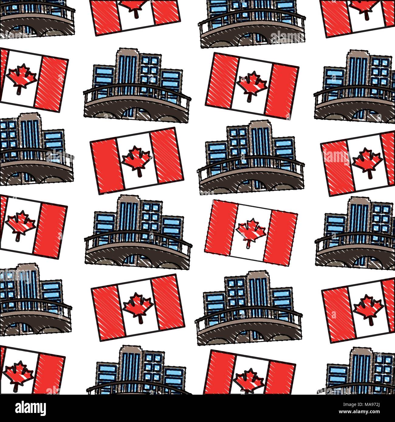 Kanadische Flagge und Stadt Brücke Stock Vektor