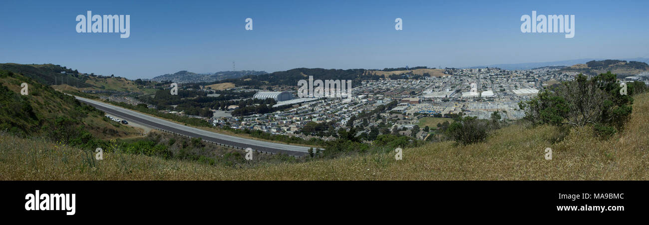 Entwicklung der Umgebung San Bruno Mtn. Durch die Entwicklung umgeben, San Bruno Mountain ist der Ort, an dem die Nation des 1. Immer die Erhaltung von Lebensräumen Plan (HCP) umgesetzt wurde, Stockfoto