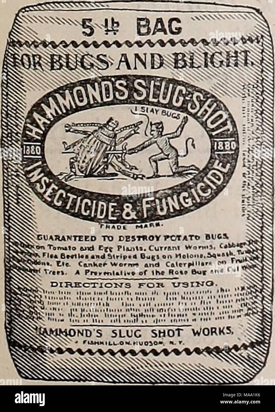 . Die östliche poultryman. 1880. Hammonds SLUG erschossen. 1901. Zerstört Schädlinge whicli prey nach Vegfetation im Gewächshaus oder Garten auf Korinthen, Kohl, etc. SLUG SHOT ist ein zusammengesetztes Pulver ausschließlich auf eines ihrer Teile für die Wirksamkeit nicht abhängig. Für 21 Jahre SLUG SCHUSS verwendet wurde, dointr effektive Arbeit gegen Blatt Esser, Saft Sauger, Säen, Käfer, Schnecken oder Maden in der Erde. SLUG SCHUSS von Duster oder Gebläse verteilt. Wasser wird Es throupch [Spritze oder Pumpe. Es zerstört auf diese Weise Ulme Käfer, Raupen auf Bäumen. Vhere Schnecken oder sow Bugs störend sind, Staub SLUG SCHUSS Stockfoto
