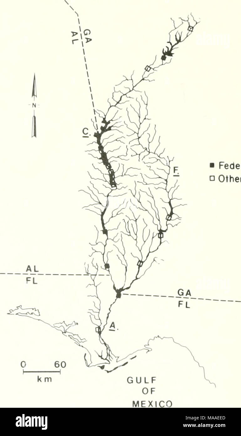 . Die Ökologie der Apalachicola Bay System: ein Ästuar- Profil. Abbildung 4. Verteilung entlang der Tri-River Information von Korps der Ingenieure). von aufstauungen System (nach der US-Army Stockfoto