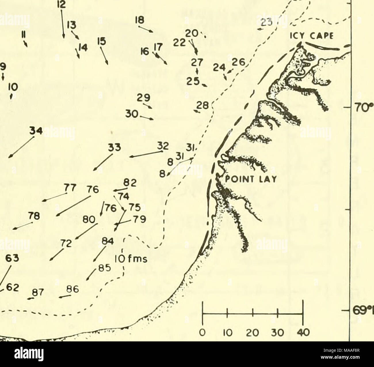 . Eine ökologische Studie in der östlichen Chukchi Sea: September-Oktober 1970. Ich Ir. CAPE LISBURNE 69^0 10 20 30 40 KTS OBERFLÄCHE WINDGESCHWINDIGKEIT 25. September - l 70 Oktober 1970 164 "I 62" W40 I30S 20 - 1 llllnl II L .. ii - 40 30 20 10 0 - 1 1 1 1 1 1 1 1 1 ^ 1 I I^- 10 20 30 40 So 60 Station Numb" r 70 80 90 Abbildung 32.-wind Oberfläche velocily während WEBSEC Seplember-17 -70, 25. Oktober 1970. 43 Stockfoto