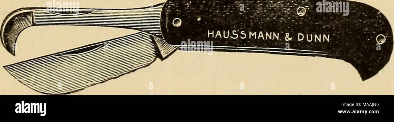 . Dr. Le Gang Lager buchen... bestehend aus einer Beschreibung der allgemeinen Pflege, Fütterung und Tränkung, Einstallung und Zucht, und alle Krankheiten und ihre Behandlung, in Texas und in den Süden.. . Abb. 45. Kastrieren Messer - Standard Klinge. Schwellungen.- Dies ist ein normaler Zustand, wie es mehr oder weniger nach jeder Kastration erfolgt. Solange das Tier seine Ap-petite hat und zeigt keine Anzeichen von hohem Fieber, es braucht kein Alarm über die Schwellung. Wenn die Schwellung deutlich wird, tauchen die Teile häufig mit warmem Wasser und saubere fin-gers in die Bohrungen einführen bis sie geöffnet zu halten. Stockfoto