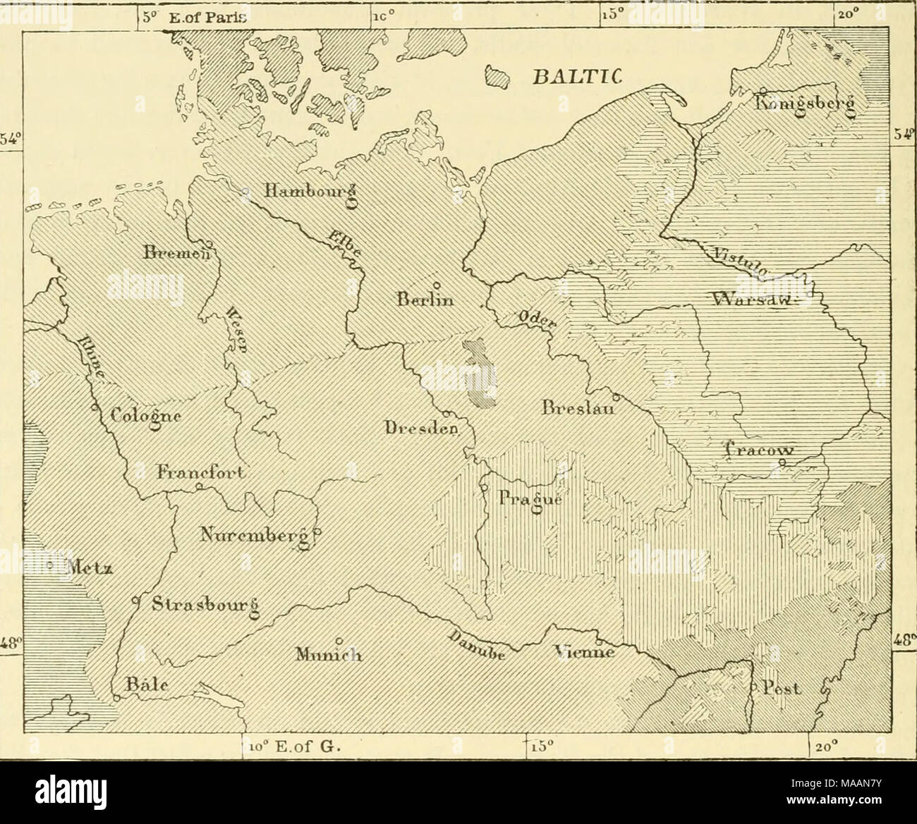 . Die Erde und ihre Bewohner. . 10°E. aus G. ZM VpiterUennan Ixiw Deutsche Datiish i^Hivedish] H wm Hrttlieiuan Frcuck JIagi/w Litauischen It'e/io. a/i sonore und mächtige Sprache, die von Deutschen gesprochen klingt Robust und Gutturalen, aber im Mund der Dichter es voller Ausschreibung Gnade ist, und die in der Lage sind, angemessen und harmonisch Rendering jeden Schatten von Bedeutung, und jede Stimmung. Hart und energisch, wenn Sie in Zorn, wird es geschmeidig und zart, wenn Ausdruck zu bringen und die Emotionen der Seele. Die ursprünglichen Dialekte werden schnell verschwinden, und kaum mehr als ein historisches Interesse att Stockfoto