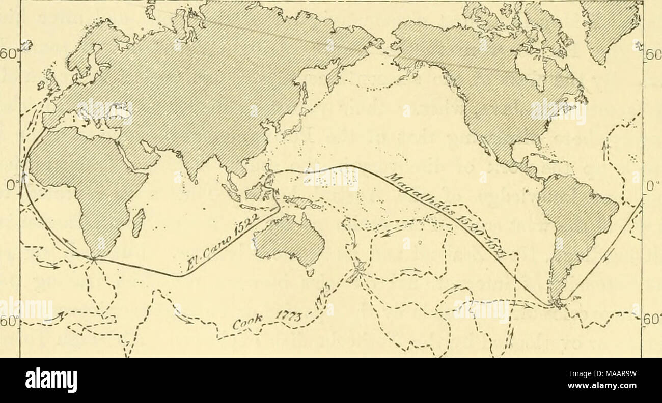 . Die Erde und ihre Bewohner. . N° Meridian der Greenw. cK S 0' (J, OOU Meilen. Dumont d'TJrville. Während der vergangenen 60 Jahre, dargestellt von der unvergesslichen Reisen von Carteret, de Bougainville, Koch, Vancouver und Laperouse, die geographische Arbeit der ozeanischen Forschung in allen seinen wichtigsten Funktionen durchgeführt wurde. Fortan nichts mehr und nichts bleibt noch viel zu tun, ausser genauer berechnet werden die Position der Insel Gruppen, zu verfolgen, deren Konturen mehr sorgfältig, geben Sie alle Riffe, Umfrage die zweifelhafte Wahrzeichen und auslöscht, die fälschlicherweise auf die eingesetzt worden war Stockfoto