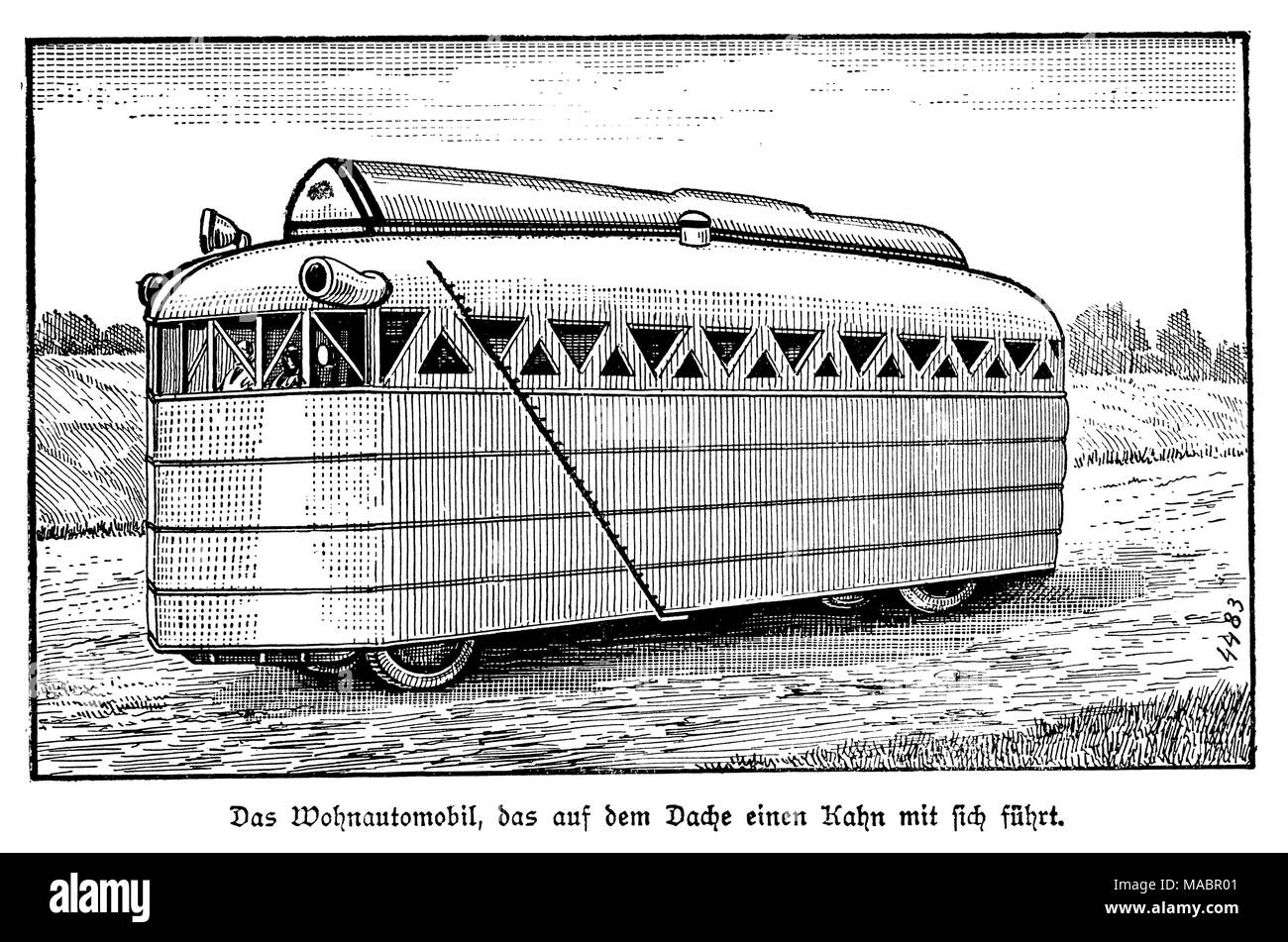 "Die Camper, die ein Boot auf dem Dach". Stockfoto