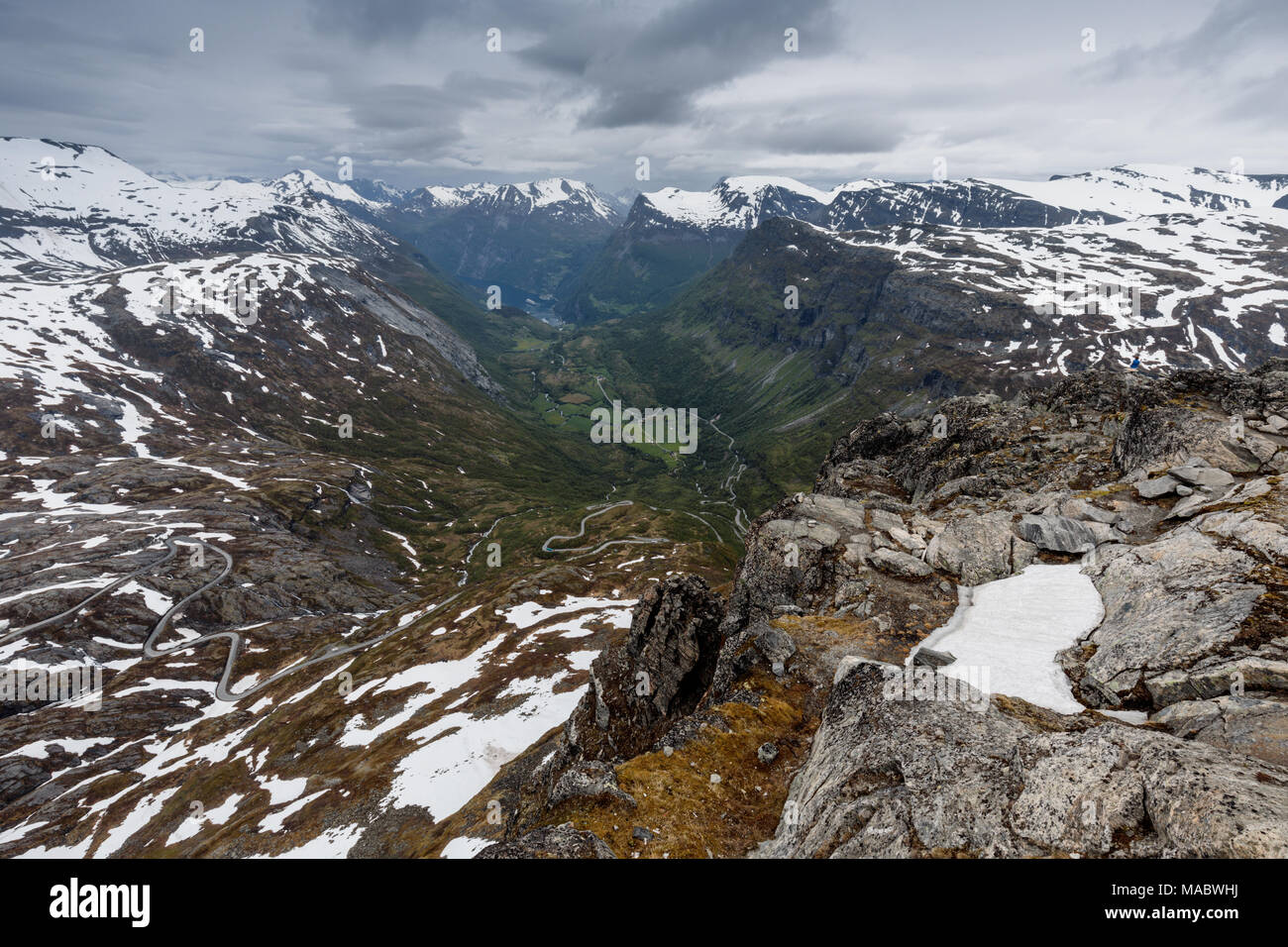 Dalsnibba Hochplateau, Geiranger Skywalk, Blick Richtung Geiranger, Norwegen Stockfoto